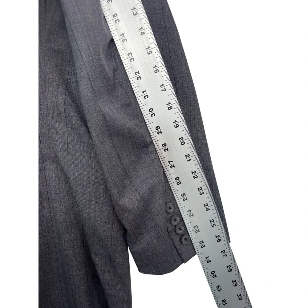 vtg 90s Tom James 46L 37x34 Gray Pinstripe 2pc Pant Suit Wool USA Pleated Cuffed